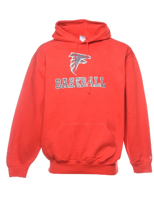 Red & Grey Baseball Printed Hoodie - L Hoodie with Gradient Ombre Colorful