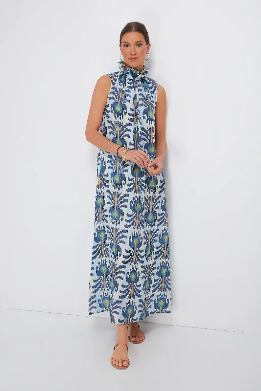 Ikat Blue Sundrop Dress Off-the-shoulder Chic Trendy