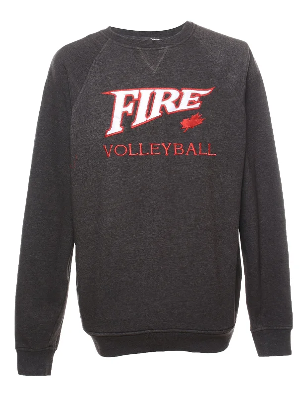 Embroidered Fire Volleyball Sports Dark Grey & Red Sweatshirt - M Hoodie with Cuffed Sleeves Snug Secure Embroidered Fire Volleyball Sports Dark Grey & Red Sweatshirt - M Hoodie with Cuffed Sleeves Snug Secure