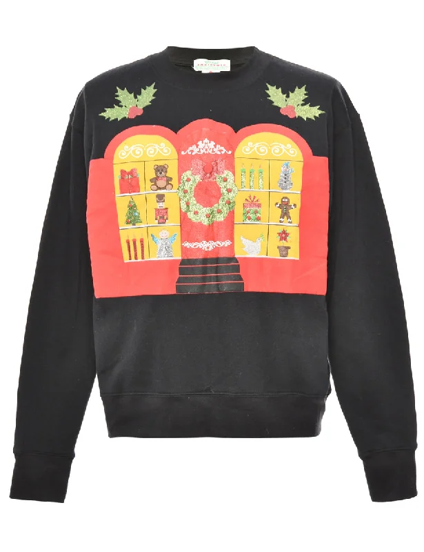 Black Christmas Sweatshirt - XL Hoodie with Set-In Sleeves Structured Classic