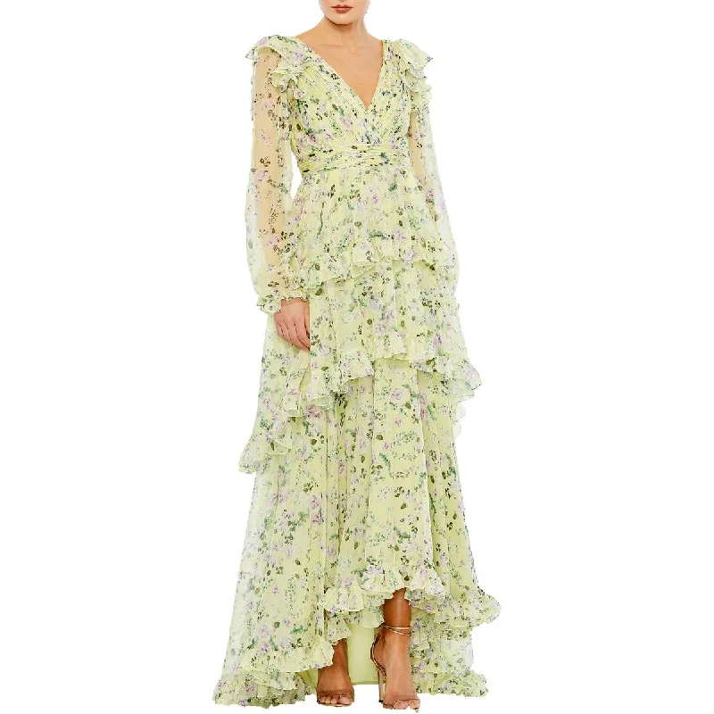 Womens Chiffon Floral Print Maxi Dress Tunics Short Trendy