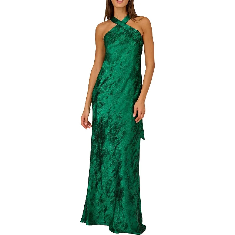 Womens Metallic Drape Back Evening Dress Crew Neckline Casual