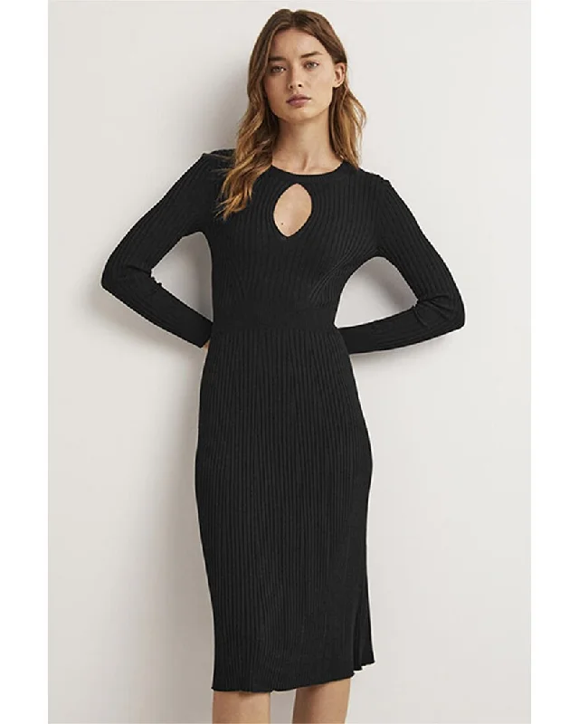 Boden Ribbed Cut Out Dress Off-the-shoulder Chic Trendy