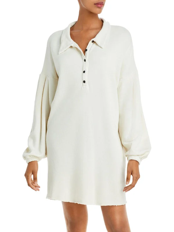 Ellis Womens Collared Long Sleeves Sweatshirt Dress Hoodie with Pastel Soft Subtle