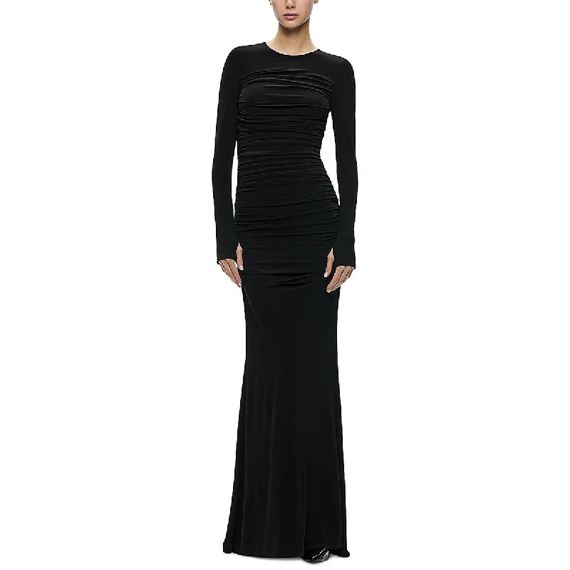 Womens Ruched Long Sleeve Maxi Dress Tunics Polka dots