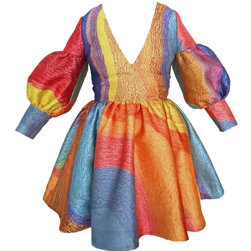 Cocktail Dress with Puff Sleeves and Deep V-Neckline Kasthall Tunics Spring floral