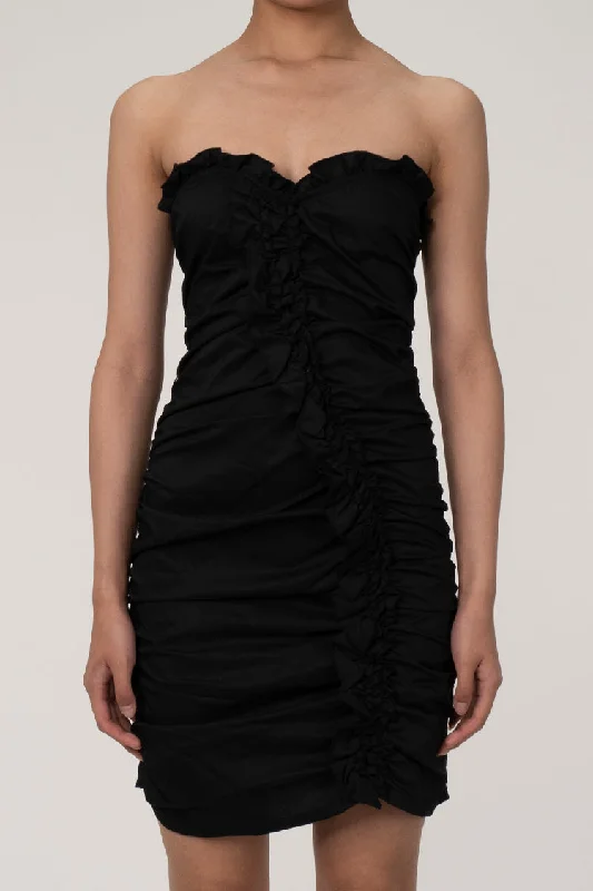 Cute Ruffle Trim Sweetheart Strapless Ruched Bodycon Party Mini Dress Tunics Luxurious high-end Cute Ruffle Trim Sweetheart Strapless Ruched Bodycon Party Mini Dress Tunics Luxurious high-end