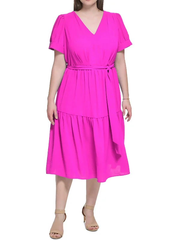 Plus Womens Tiered Polyester Midi Dress Tunics Cozy soft