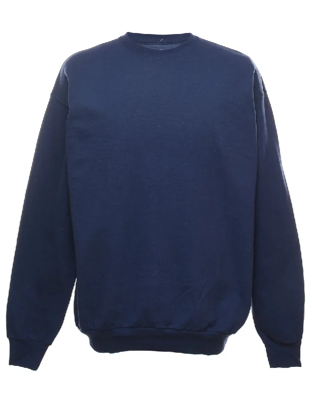 Navy Plain Round Neck Sweatshirt - L Hoodie with Pastel Soft Subtle