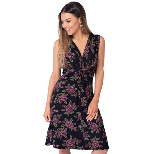 Krisp Womens/Ladies Rose Print Knot Front Dress Tunics Short Trendy