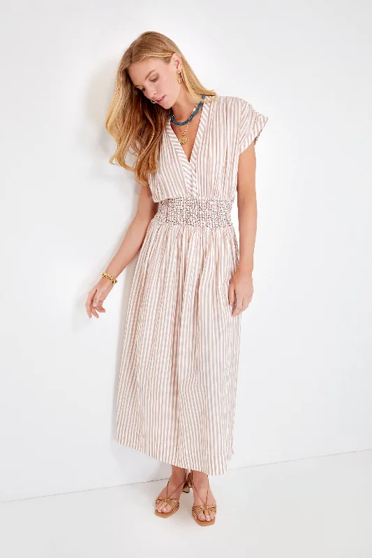 Bronze Stripe Granada Dress Cowl Neckline Elegant