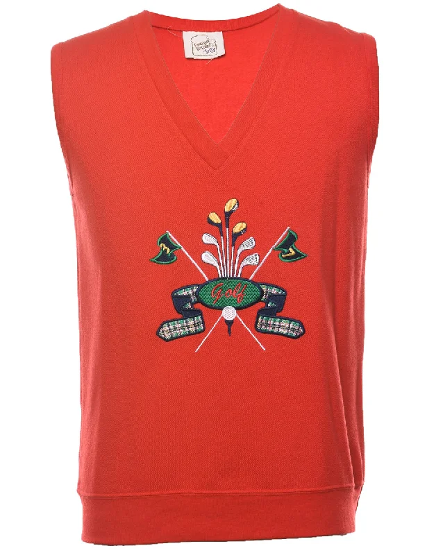 Red Embroidered Sleeveless Golf Sweatshirt - M Hoodie with Elastic Waist Stretchable Comfortable Red Embroidered Sleeveless Golf Sweatshirt - M Hoodie with Elastic Waist Stretchable Comfortable