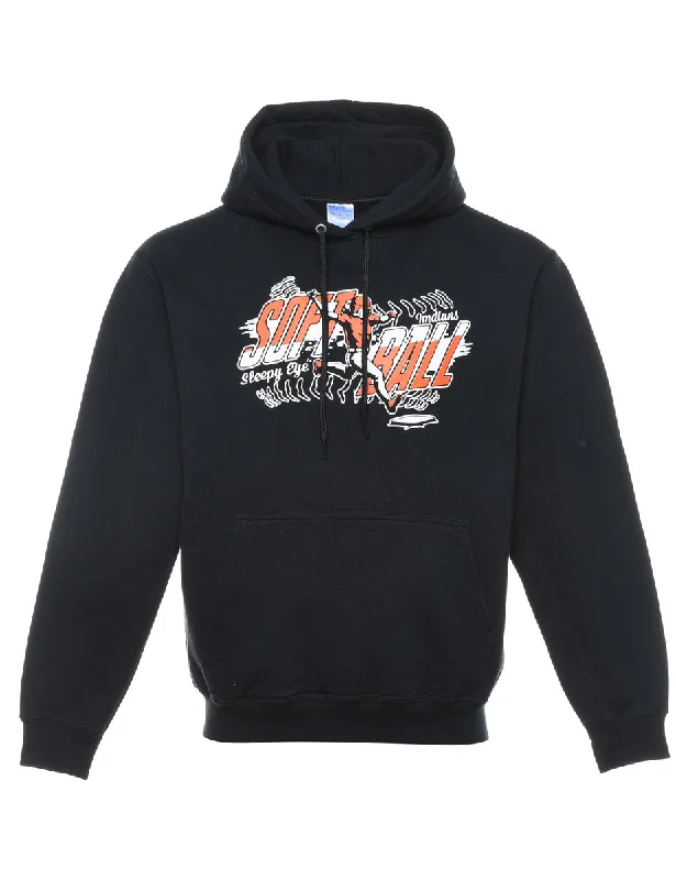 Black Soft Ball Hoodie - M Hoodie with Hem Patch Decorative Personalized