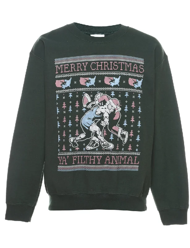 Festive Season Christmas Sweatshirt - S Hoodie with Hem Fringe Bohemian Relaxed