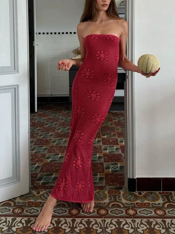 Eden Knitted Strapless Maxi Dress Tunics Party sparkling