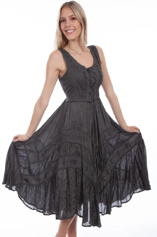 Scully Womens Gunmetal Rayon Lace Front S/L Dress M Tunics Vintage classic