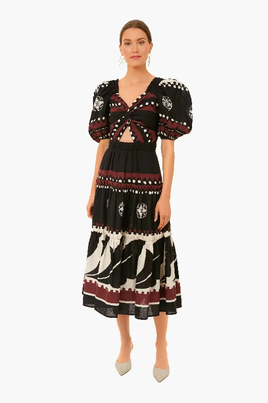Black Liora Puff Sleeve Cut Out Dress Tunics Corduroy durable