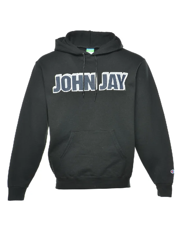 Champion John Jay Black Printed Hoodie - M Hoodie with Drawcord Adjustable Secure