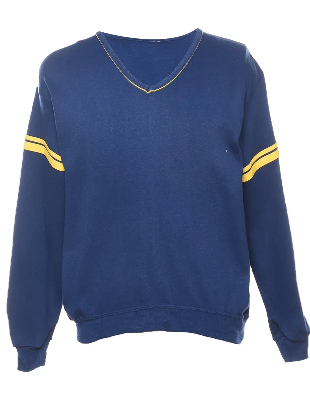 Navy Plain Sweatshirt - L Hoodie with Applique Textured Unique
