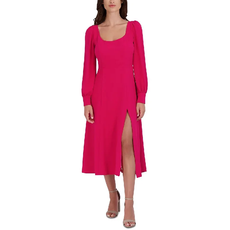 Womens Smocked Long Sleeves Midi Dress Tunics Print Colorful