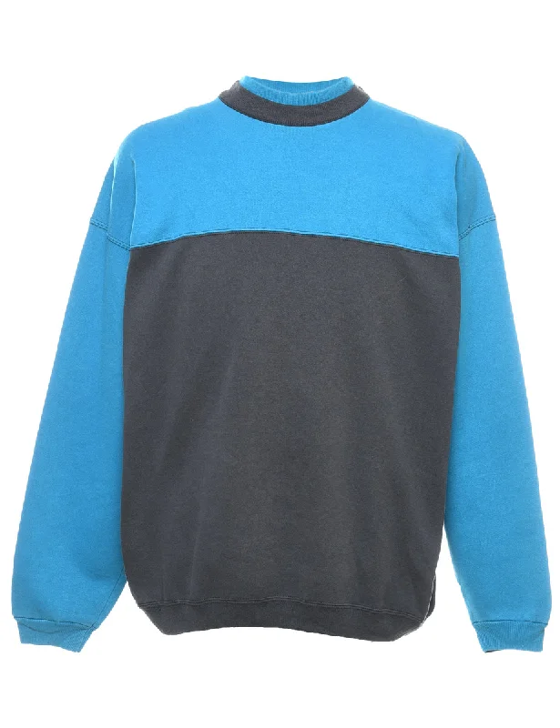 Two-Tone Blue & Grey Contrast Plain Sweatshirt - L Hoodie with Ribbed Neckline Snug Warm Two-Tone Blue & Grey Contrast Plain Sweatshirt - L Hoodie with Ribbed Neckline Snug Warm