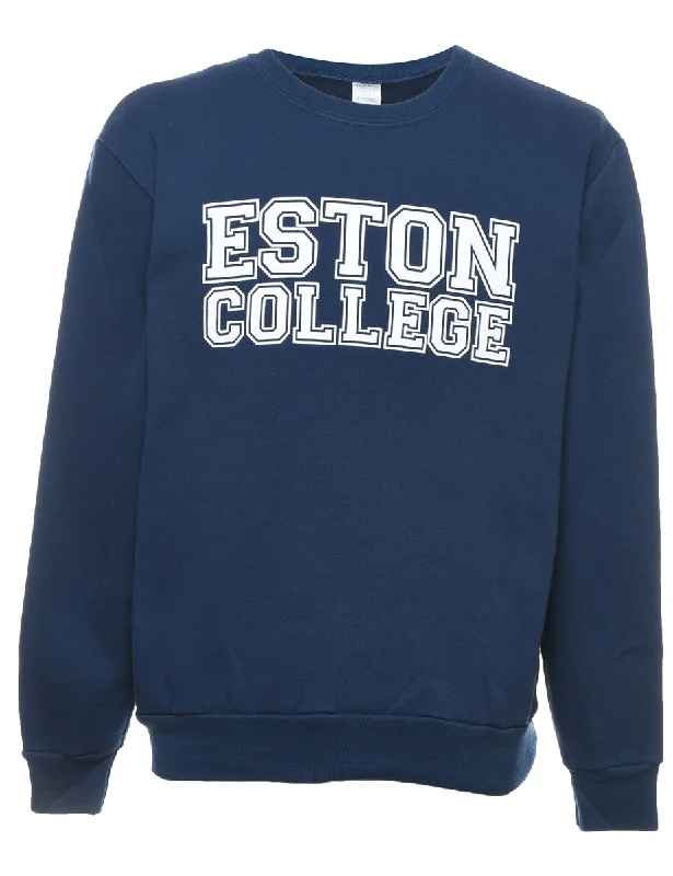 Eston College Navy & White Printed Sweatshirt - M Hoodie with Pattern Geometric Abstract Eston College Navy & White Printed Sweatshirt - M Hoodie with Pattern Geometric Abstract