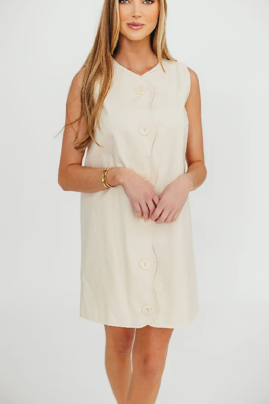 Zoey Wavy Trim Mini Dress in Sand Tunics Timeless classic