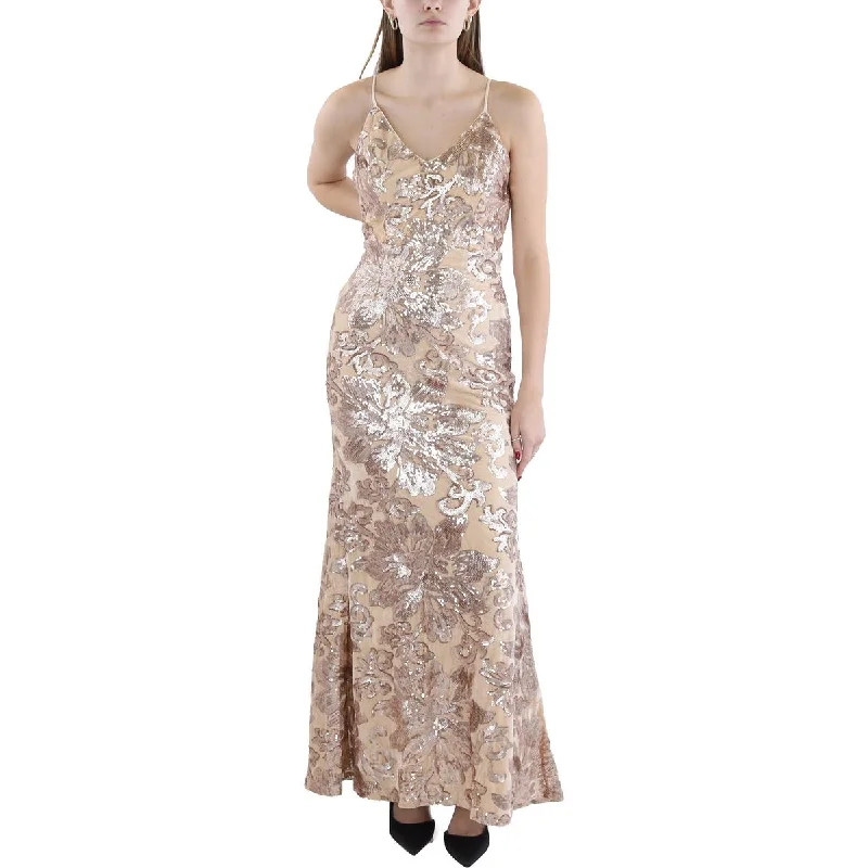 Womens Full Length Sequined Evening Dress Boatneck Modish Everyday