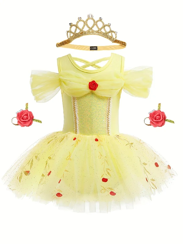 Fabulous Puffy Princess Dress! Perfect For Girls Birthday Gift Party Dress Kids Costume (including Crown Headband) Tunics Floral girly