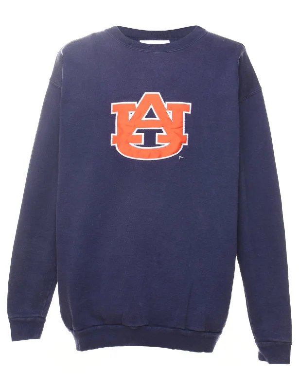 Navy Printed Sweatshirt - XL Hoodie with Hem Applique Textured Unique