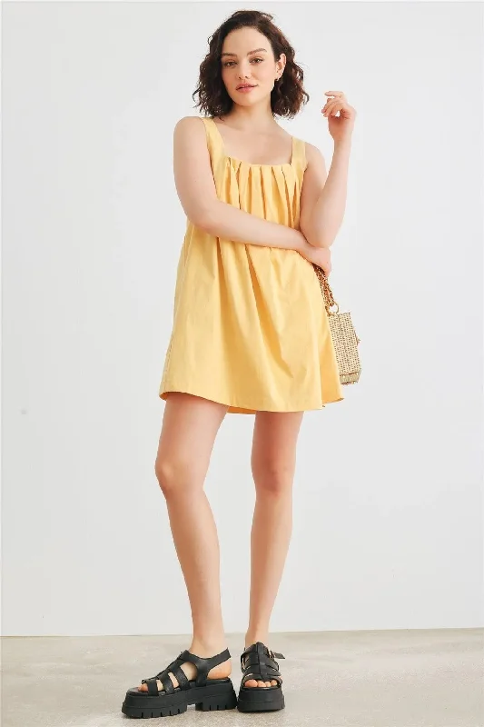 Dusty Yellow Cotton Sleeveless Mini Dress /1-2-2-1 Tunics Fall fleece