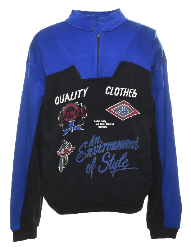 Quarter-Zip Black & Blue Printed Sweatshirt - L Hoodie with Elastic Cuffs Stretchable Comfortable Quarter-Zip Black & Blue Printed Sweatshirt - L Hoodie with Elastic Cuffs Stretchable Comfortable