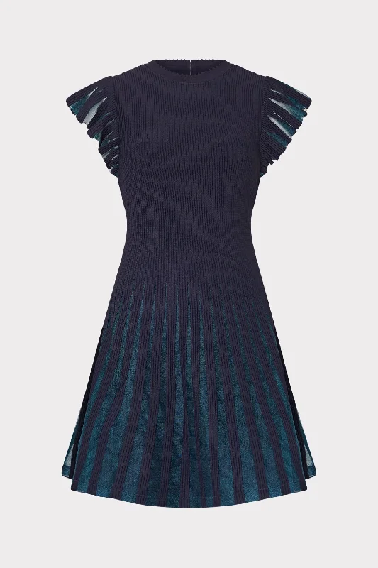 Sheer Flutter Sleeve Knit Mini Dress Tunics Denim casual