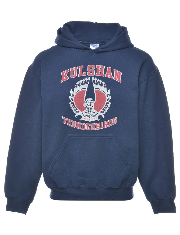 Navy Kulshan Printed Hoodie - S Hoodie with Back Slit Movement Comfort