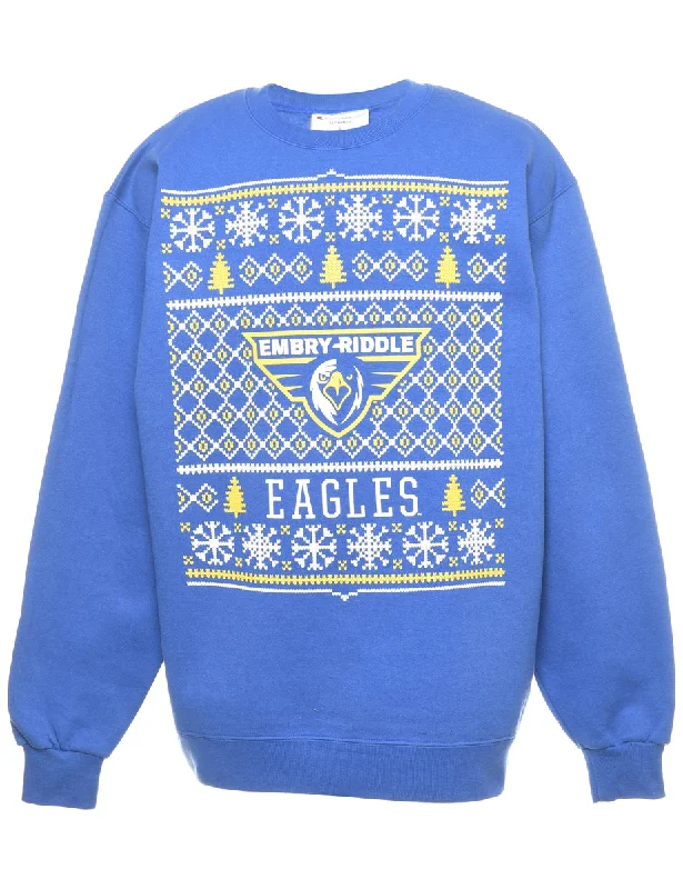 Embry–Riddle Eagles Christmas Sweatshirt - L Hoodie with Rolled Sleeves Casual Relaxed Embry–Riddle Eagles Christmas Sweatshirt - L Hoodie with Rolled Sleeves Casual Relaxed