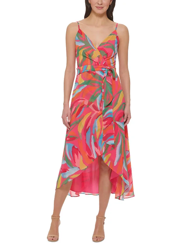 Womens Printed Chiffon Midi Dress Tunics Luxurious high-end