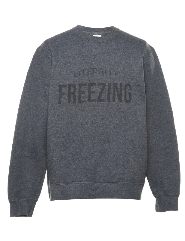 Dark Grey Literally Freezing Printed Sweatshirt - M Hoodie Dress Longline Feminine