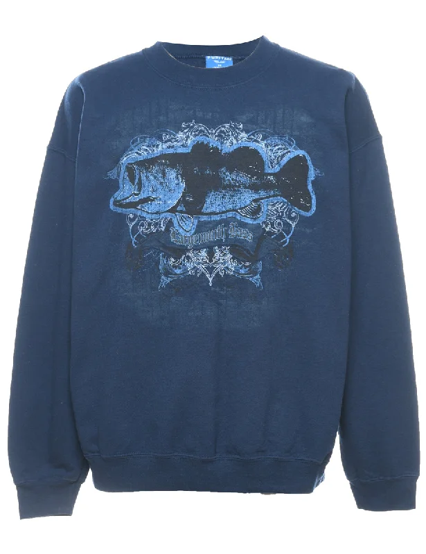 Largemouth Bass Printed Sweatshirt - M Hoodie with Crew Neck Simple Timeless