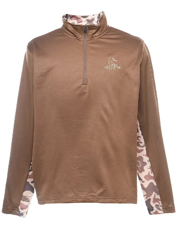 Quarter-Zip Printed Sweatshirt - L Hoodie with Cropped Fit Short Trendy