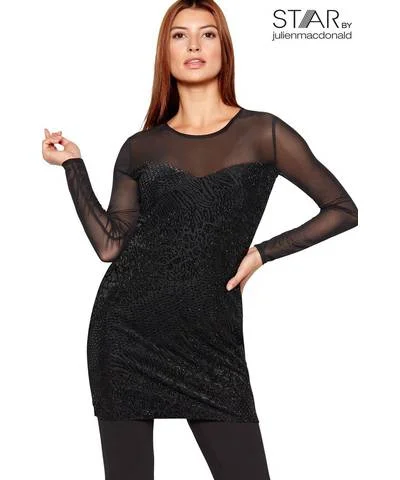 Mesh Tunic Sweatshirt Dress Hoodie with Belted Waist Structured Tailored