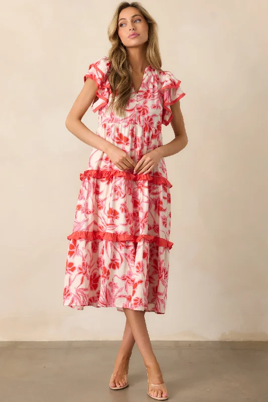 Just Right Pink Floral Flutter Sleeve Midi Dress Tunics Business professional
