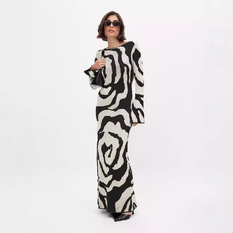 IKEARLAX Europe, America autumn and winter new cross-border women's clothing fashionable and elegant wind printing long-sleeved dress animal long sweater dress Tunics Canvas sturdy IKEARLAX Europe, America autumn and winter new cross-border women's clothing fashionable and elegant wind printing long-sleeved dress animal long sweater dress Tunics Canvas sturdy