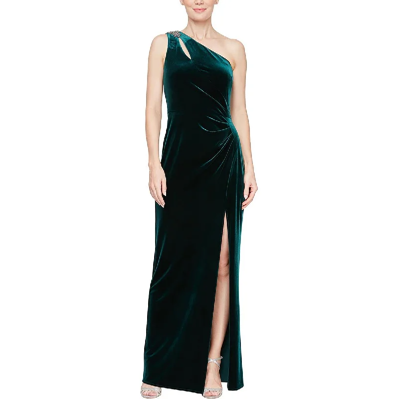 Womens Embellished One Shoulder Evening Dress Tunics Yoga stretchy