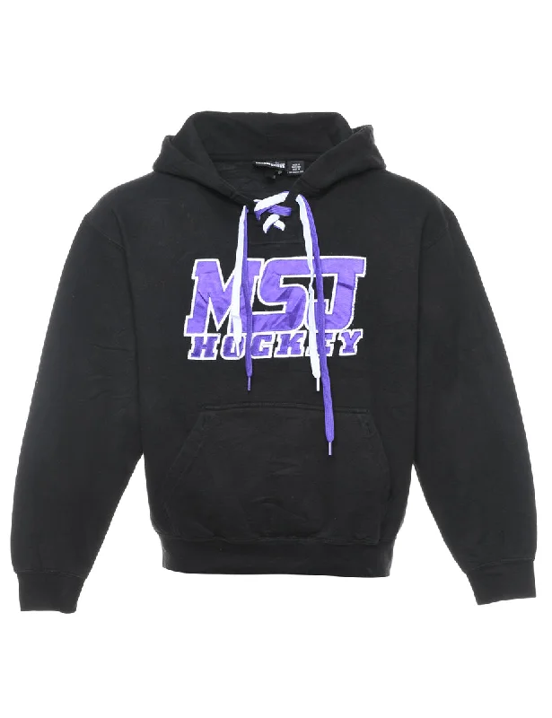 Hockey Patchwork Applique Hoodie - M Hoodie with Hem Lace Feminine Delicate