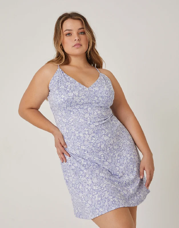 Plus Size Floral Stretch Mini Dress Tunics Vintage classic