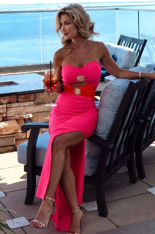 Sparkly Rhinestone Sunburst Color Block Cutout Split Bandage Tube Maxi Dress Tunics Custom made Sparkly Rhinestone Sunburst Color Block Cutout Split Bandage Tube Maxi Dress Tunics Custom made