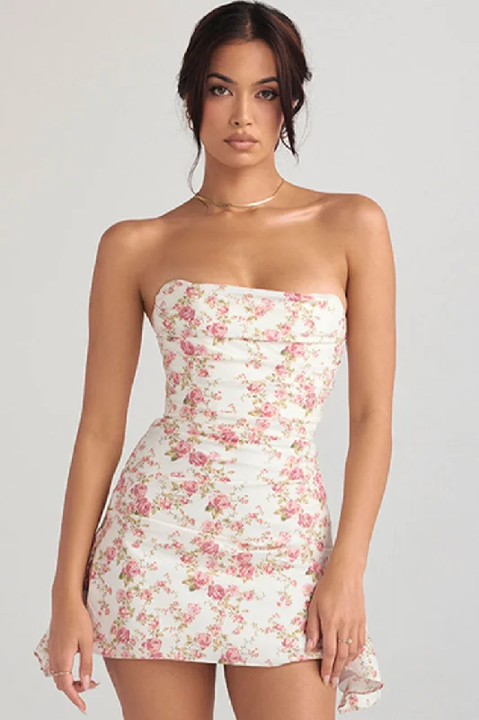 Silky Satin Pleated Trim Corset Strapless Party Mini Dress - Floral Tunics Cozy soft Silky Satin Pleated Trim Corset Strapless Party Mini Dress - Floral Tunics Cozy soft
