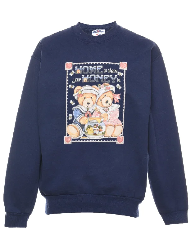Home Honey Printed Sweatshirt - M Hoodie with Hem Frayed Vintage Worn