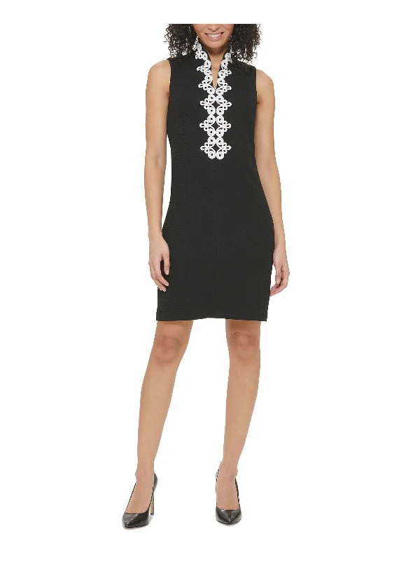 Petites Womens Applique Textured Shift Dress Tunics Luxurious high-end