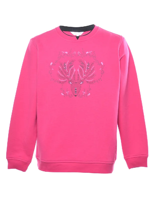 Floral Printed Sweatshirt - M Hoodie with Lace Feminine Delicate